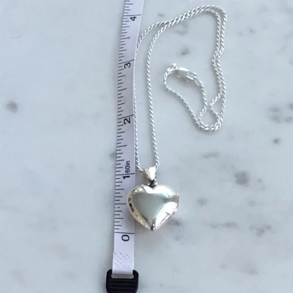 Sale $46 Firm! .925 Sterling Silver Puffed Heart Locket Necklace - Picture 11 of 16